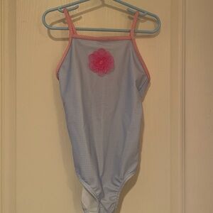 Blue and Pink Swimsuit with Floral Accent